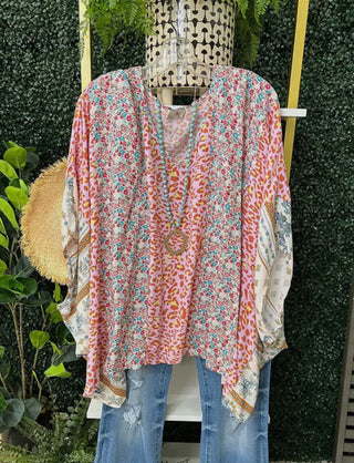 The Laurel Leopard Floral pink Boho top