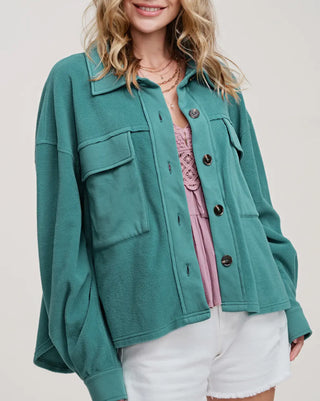 The button down fleece shacket - teal