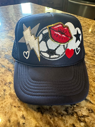 Soccer trucker hat in navy